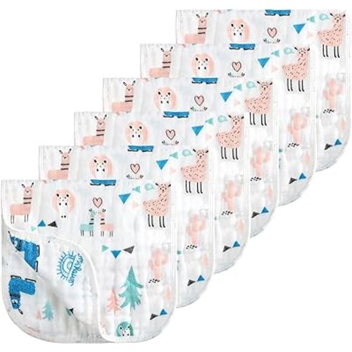 Looxii Muslin Burp Cloths 100% Cotton Muslin Cloths Large 20''x10'' Extra Soft and Absorbent 6 Pack Baby Burping Cloth for Boys and Girls (Alpaca)