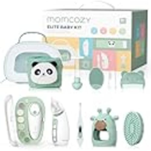 Momcozy Elite Baby Kit, Superior Baby Shower Gift & Registry Essential Kit | Grooming&Health&Cleansing Care Set,Electric Nail File & Nasal Aspirator,Tummy Wrap,Thermometer,Bath Brush,Teether,Storage Bag