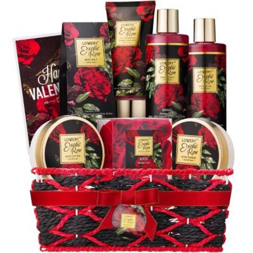 Lovery Valentine Exotic Rose Spa Gift Basket - 13pc Self Care Set