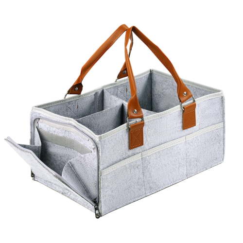 Lumikrypt Extra Large Baby Diaper Caddy Organizer with Side Pockets, 15 × 10 × 7 Inches, Baby Shower Basket, Portable Nursery Storage Box, Suitable for Changing Table,Car Storage Box,Gray
