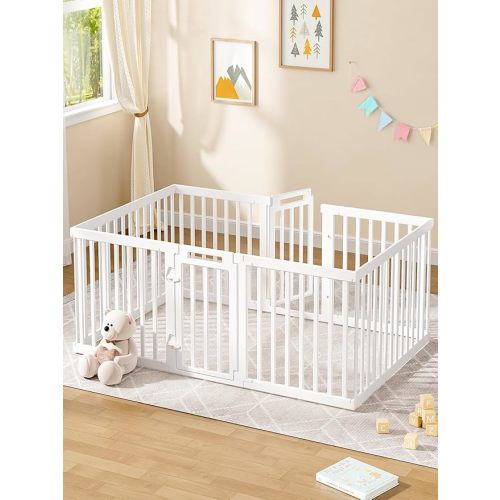 VBABY Playpen for Babies and Toddlers, Plastic Play Pen for Babies 6-12 Months, 10 Panels Baby Play Yard, Indoor & Outdoor Baby Fence, 59" x 41", White