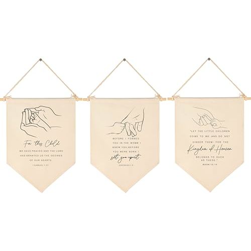 Scripture Flag Sign Gift for Baby Newborn Boys Girls Kids-Christian Bible Verses Canvas Hanging Banner Pennant Wall Decor Gift for Nursery Baby Room Playroom -for This Child-Set of 3
