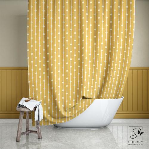 Yellow Dot Stripe Shower Curtain: Modern Bathroom Decor