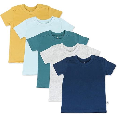 HonestBaby Unisex-Baby 5-Pack Short Sleeve T-Shirts 100% Organic Cotton Baby, Toddler, Little Kid, Boy, Girl, Unisex