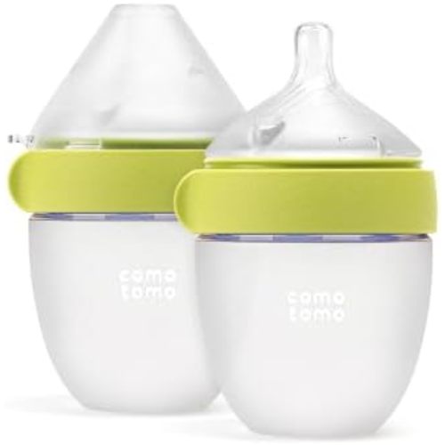Comotomo (Gen 2) Silicone Baby Bottle, Green, 5oz, 2-Pack
