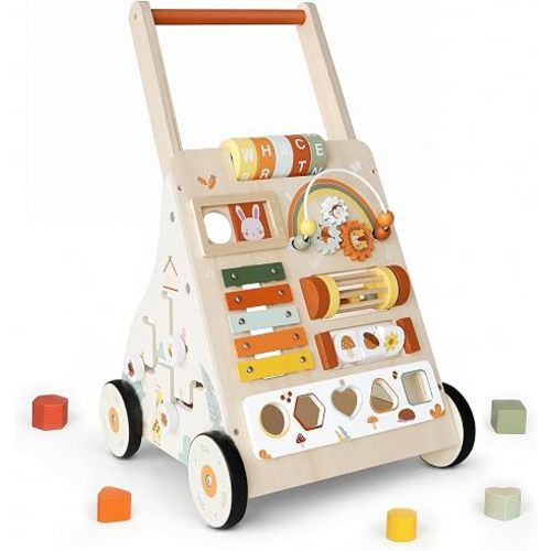 Wooden Baby Walker Activity Center with Music and Sensory Play, 18 Months+