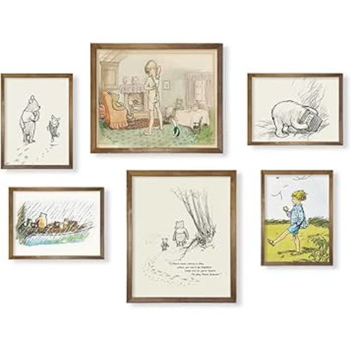 Winnie The Pooh Nursery Wall Art - Gifts for Winnie Fans Lover - Vintage Hundred Acre Wood Poster - Toddler Room Decor - You Are Braver Than You Think - Motivational Quote for Kids Little Boys Bedroom