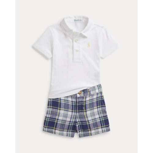 Cotton Polo Shirt & Plaid Linen Short