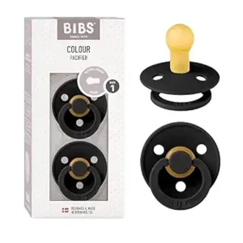 BIBS Pacifiers Colour Collection | Natural Rubber Baby Pacifier | Set of 2 BPA-Free Soothers | Made in Denmark | 0+ Months (Pack of 2) | Black