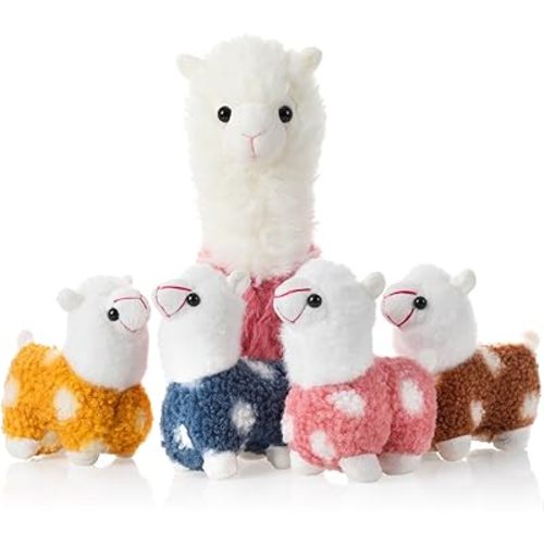 Civaner Llama Stuffed Animal with 4 Baby Llama Plushies Cute Alpaca Plush Set Soft Kawaii Alpaca Pillow for Kids Girls Birthday Valentines Charity Donation Home Decor(Pink)