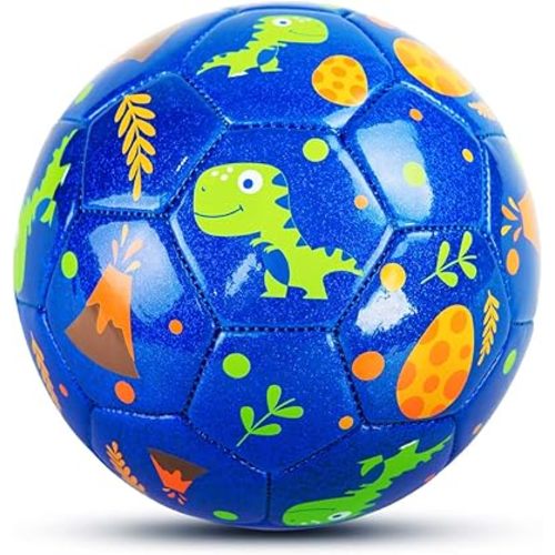 Soccer Ball Size 2 Size 3 Size 4 For Toddlers Kids Ages 1-3 3-8 8-12 - Glitter Unicorn Dinosaur Design - Sports & Outdoors Ball with Pump Deflated - Gift for Girls Boys Children Youth School Birthday
