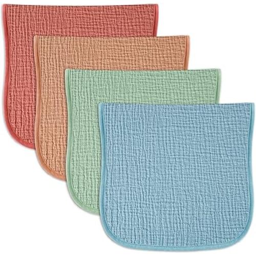 Baby Muslin Burp Cloths 20x10in - Ultra Soft & Absorbent, Neutral Colors, Reusable Burp Cloths for Baby Boys & Girls – Newborn Essentials for Drooling & Burping 4Pack(Retro)