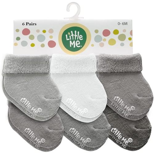 Little Me Baby Socks – 6-Pack Terry Turn Cuff Socks for Newborns, Infants & Babies, 0–6 Months