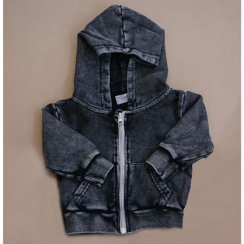 3-6M Kids Murphey Distressed Zip-Up Hooded Jacket Charcoal - Olive + Scout
