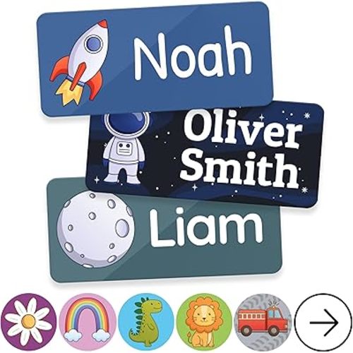 TagBuddy® Personalized Daycare Name Labels for Kids [70pcs] - Waterproof Name Stickers for School, Baby Bottles & Clothing - Custom Name Stickers - Washable Stick On Labels (1.2”x0.5”)