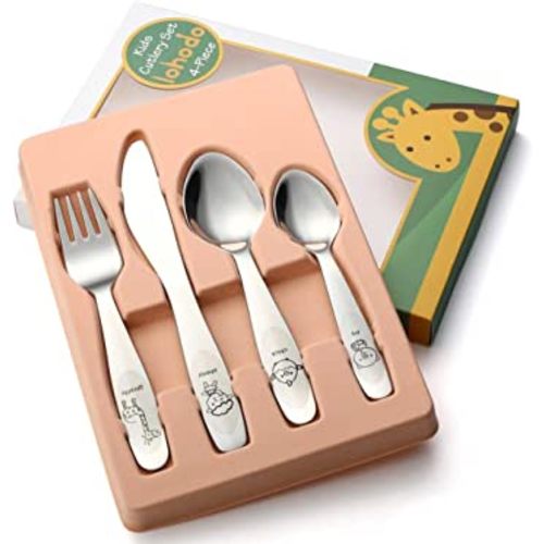 Kids Silverware Set Toddler Utensils 18/8 Stainless Steel 4PCS Fork Spoon and Knife Cutlery Child Flatware for Age 3+