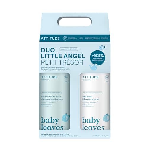 ATTITUDE Baby 2-in-1 Shampoo & Body Wash and Baby Lotion Set, EWG Verified, Dermatologically Tested Soap and Moisturizing Cream, Vegan, Good Night, 16 Fl Oz each
