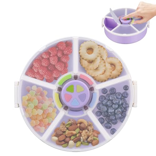 Pawtong Snack Rotator Container Reusable Snack Box with 5 Compartment Dispenser and Lid, Color Matching Opening Lid, BPA and PVC Free, for Home, School, Travel (1 Pack- Purple)
