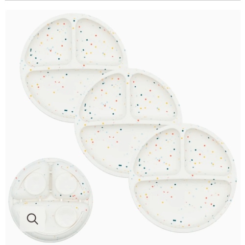 WeeSprout | Silicone Suction Plates with Lids Divided Silicone Plates | Set of 3