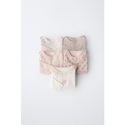 FIVE-PACK OF FLORAL PRINT BODYSUITS - Dusty pink | 3 months