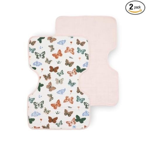 Little Unicorn Ultra-Absorbent Premium Burp Cloth 2 Pack | Soft on Baby's Skin | Larger Size | Ergonomic Design | Set of 2 (Butterflies)