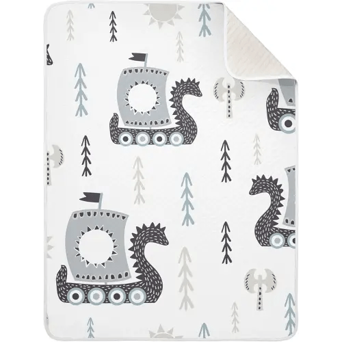 Qilmy Viking Ships Baby Blanket for Boys Girls Kids with Soft Cotton, Cute Cozy Warm Nursery Receiving Swaddle Blanket for Toddler Infant Crib, 30 x 40 Inch