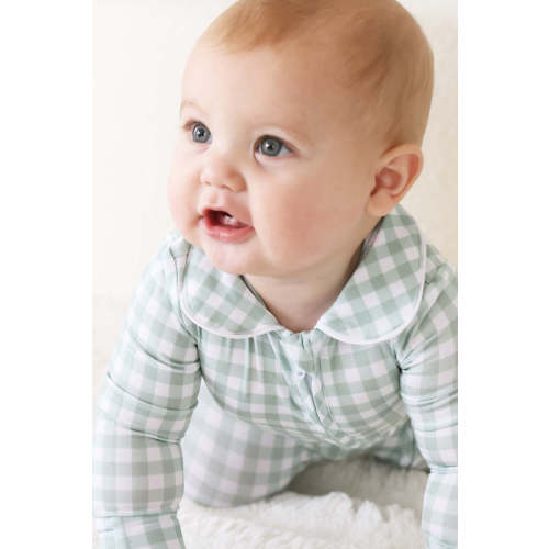 Peter Pan Collar Zipper Footie | Moss Gingham