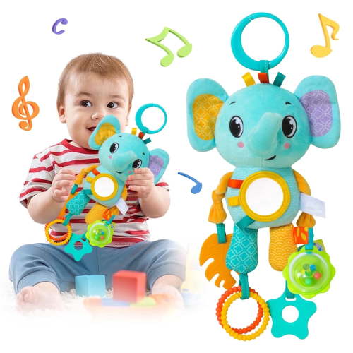 Sensory Toys for Baby 3-6-12 Months, Toy for Carseat with Baby Mirror Teether Rattles, Gifts for 6-12 Months Baby Boys Girls