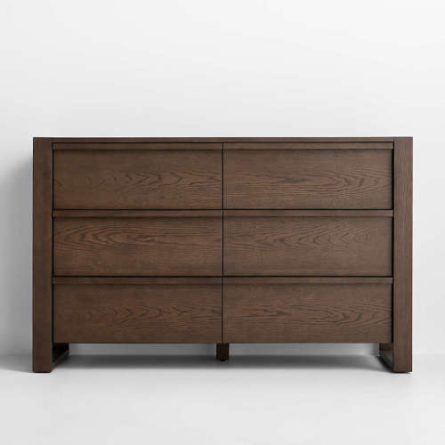 Gemini 55" Deep Brown Ash Wood Wide 6-Drawer Kids Dresser