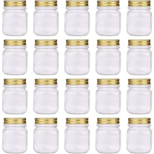 Regular Mouth Mason Jars,Encheng 5oz Clear Glass Jars with Lids(Gold),Small Spice Jars for Herb,Jelly,Jams,Wedding Favors,Shower Favors,Baby Foods,Mini Canning Jars Kitchen Storage Jars 20Pack … …