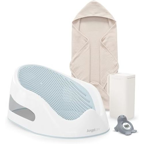 Angelcare Baby Bath Support Bundle, Rinser, Thermometer & Towel, Aqua