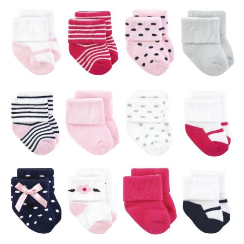 Little Treasure Basics Infant Baby Cozy Terry Baby Sock 12-Pack, Blush Charm, 0-6 Months