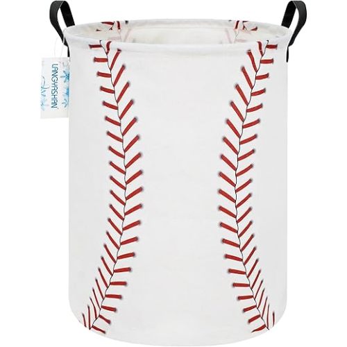 Round Laundry Basket Collapsible Storage Hamper Organizer Red Baseball