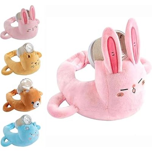 Bottle Holder Pillow, Plush Hands Free Ergonomic Bottle Feeding Support Cushion Nursing Assistant with Soft Animal Cover Protector, Machine Washable (Bottle Not Included) (D)