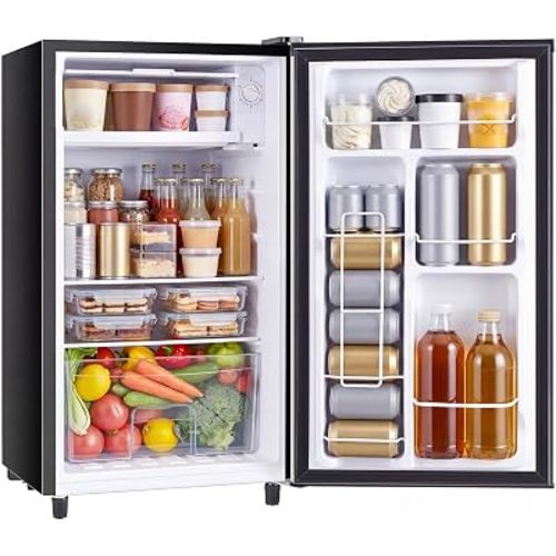 DUMOS 3.2 Cu.Ft Mini Fridge with Freezer, Single Door Refrigerator with Adjustable Thermostat, Compact Small Fridge for Bedroom, Office, Dorm, Black, Single Door