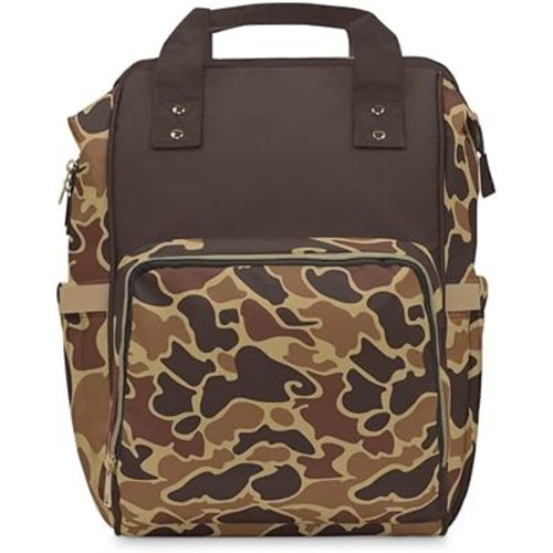 Generic Aztec Camo Leather Backpack - Large, Unisex, Camouflage - Hunting, Travel, Work - Padded Straps, Convertible Design