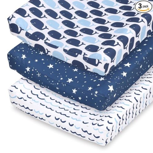 The Peanutshell Baby Girl or Boy Changing Pad Covers Set of 3 - Ultra Soft Baby Changing Pad Cover - Fits Standard Changing Table Pads, Durable, Machine Washable Sheets - Nautical Whale