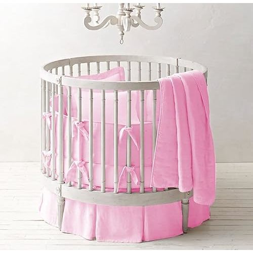4 Piece Crib Round Bedding Set 300 Thread Count 100% Cotton Crib Blanket Pillow Cover Fitted Sheet 42 Dia Deep Pockets 9 Inch Standard Size