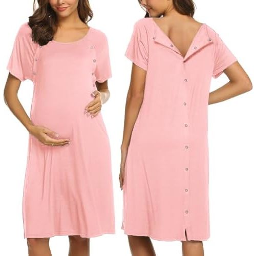 Ekouaer Women’s Nursing/Delivery/Labor/Hospital Nightdress Short Sleeve Maternity Nightgown with Button S-XXL