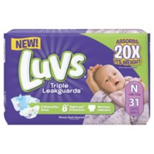 Luvs Triple Leakguards Extra Absorbent Diapers, Size N, 31 Ct