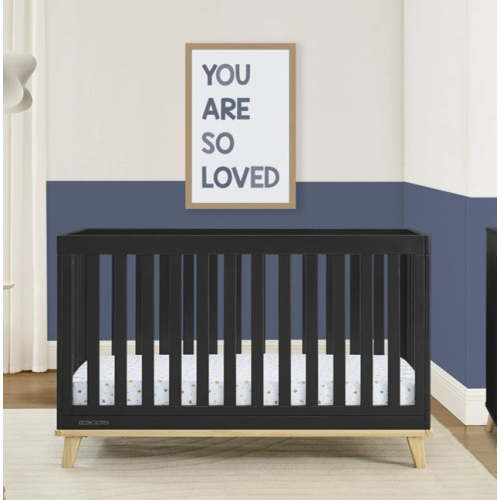 Delta Children Frankie 4-in-1 Convertible Crib - Greenguard Gold Certified, Black with Natural