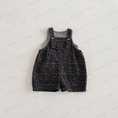 Baby Toddler Gray Sleeveless Leopard Print Overalls 2-piece Set