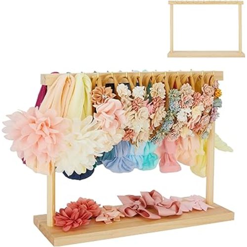Headband Holder Hair Bow Organizer for Baby Girls with 24 Hooks, Hair Ties Display Baby Head Warp Stand Hairband Storage Hair Accessories Organizer for Newborn Infant Room(Burlywood)