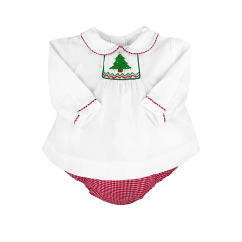 Petit Ami Christmas Tree Smocked Diaper Set