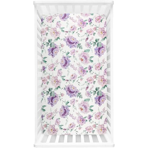 Crib Sheets for Girls and Boys, HNHUAMING Crib Sheet Fitted Fits for Standard Crib & Toddler Mattresses, Ultra Soft Breathable Baby Crib Sheets Neutral 52'' X 28'' inch Boho Crib Sheet, Purple Floral