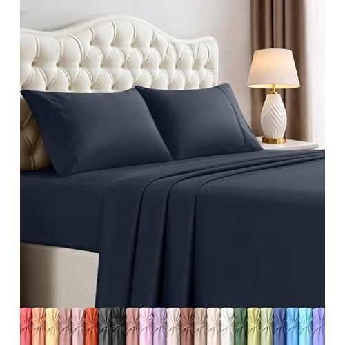 Utopia Bedding Queen Size Sheet Set – 4 Piece Bed Sheets, Soft and Breathable Microfiber, Includes 1 Fitted Sheet, 1 Flat Sheet and 2 Pillowcases – Oeko Tex (Navy)