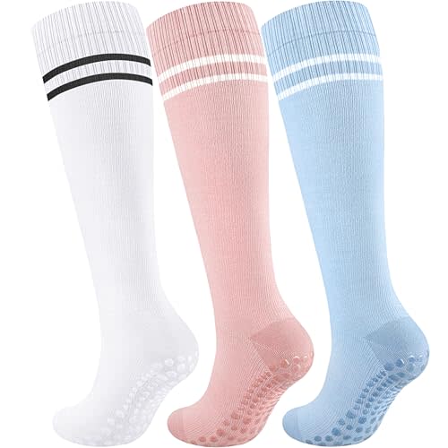 Cotton Compression Socks Women&Men with Grips Non Slip 15-20mmHg Knee High Graduated Sock for Nurse, Pregnancy, Yoga