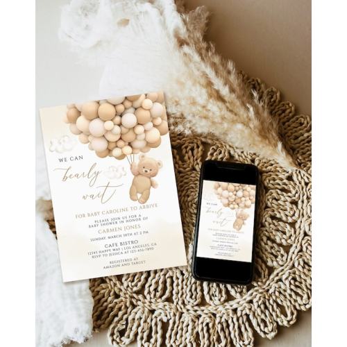 Teddy Bear Baby Shower Invitation Template We Can Bearly Wait - Etsy