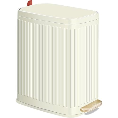 Small Bathroom Trash Can with Air Freshener Soft Close Lid, 6 Liter/ 1.6 Gallon Stainless Steel Garbage Can with Removable Inner Bucket,Step Pedal, Slim Wastebasket for Bedroom, Toilet (Ivory White)