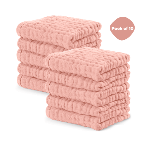 Comfy Cubs Baby Washcloths, Muslin Cotton Baby Towels, Large 10”x10” Wash Cloths (Lace, Pack of 10)